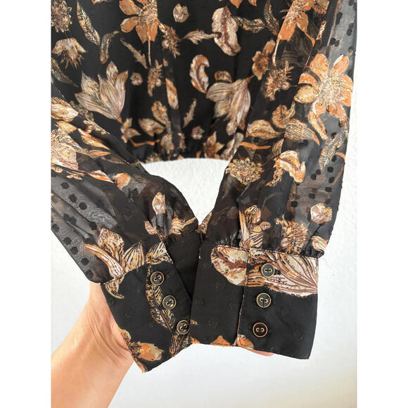 Walter Baker XS Black Floral Long Sleeve Sheer Blouse - Picture 4 of 8